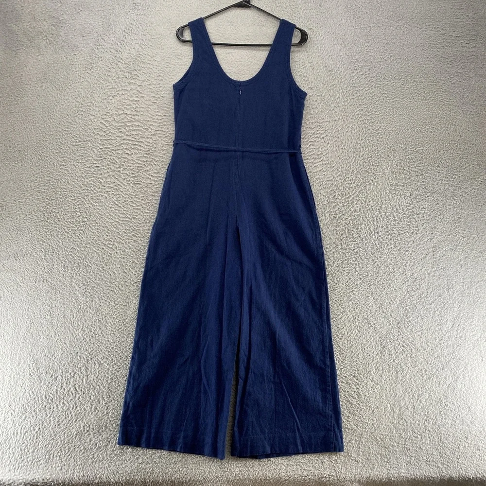 Banana Republic Jumpsuit Womens Small Blue Linen Wide Leg Scoop Neck Pockets